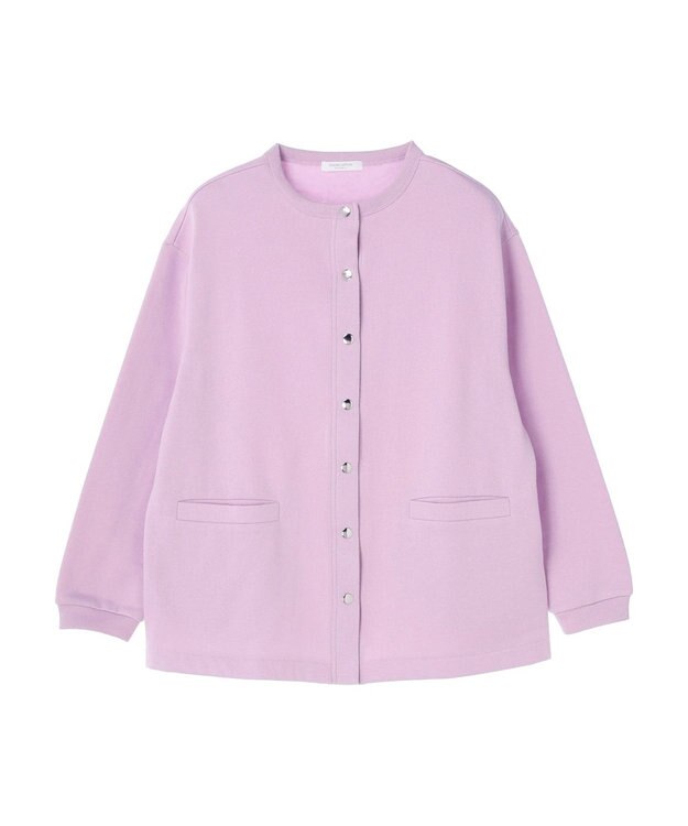 Green Parks 裏起毛ミディ丈ドットボタンカーディガン Purple
