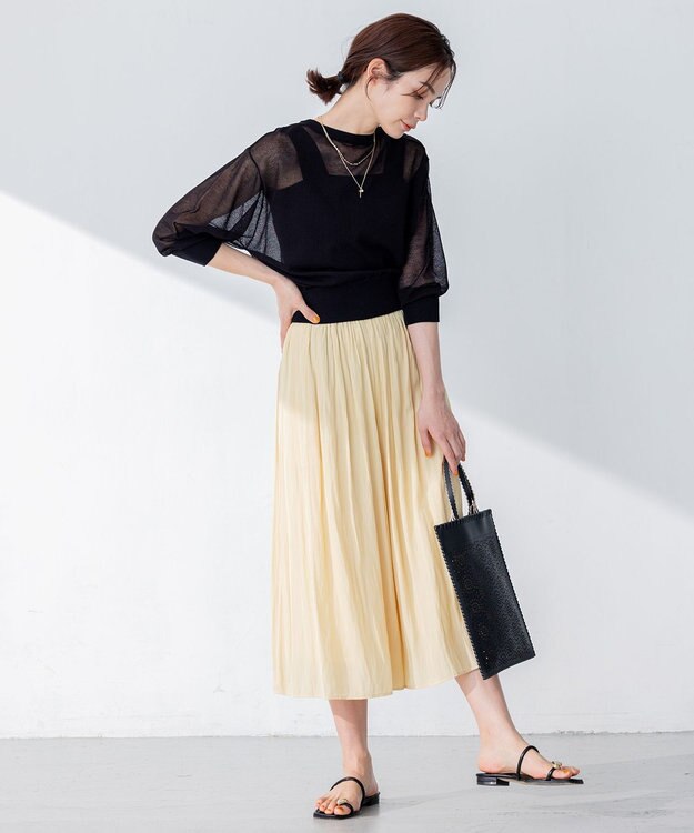 組曲 【新色追加・ウエスト調整可】ギャザーライトデシン パンツ イエロー系