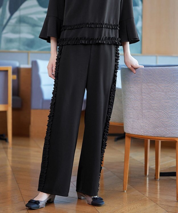 Tiaclasse L 【ブラウス×パンツ2点ット】フリルデザインセットアップ ブラック