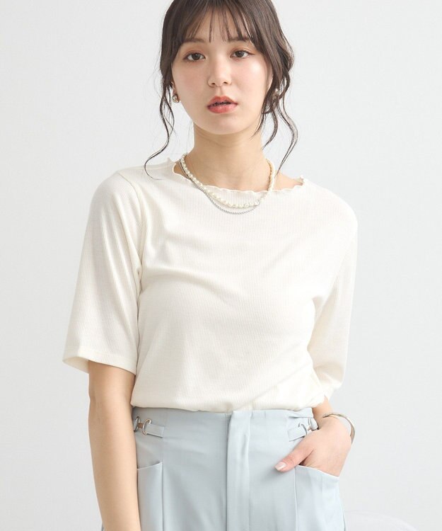 earth music&ecology リブメローショートスリーブプルオーバー Ivory