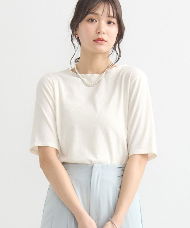 earth music&ecology リブメローショートスリーブプルオーバー Ivory