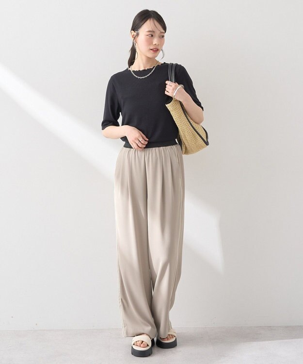 earth music&ecology リブメローショートスリーブプルオーバー Black