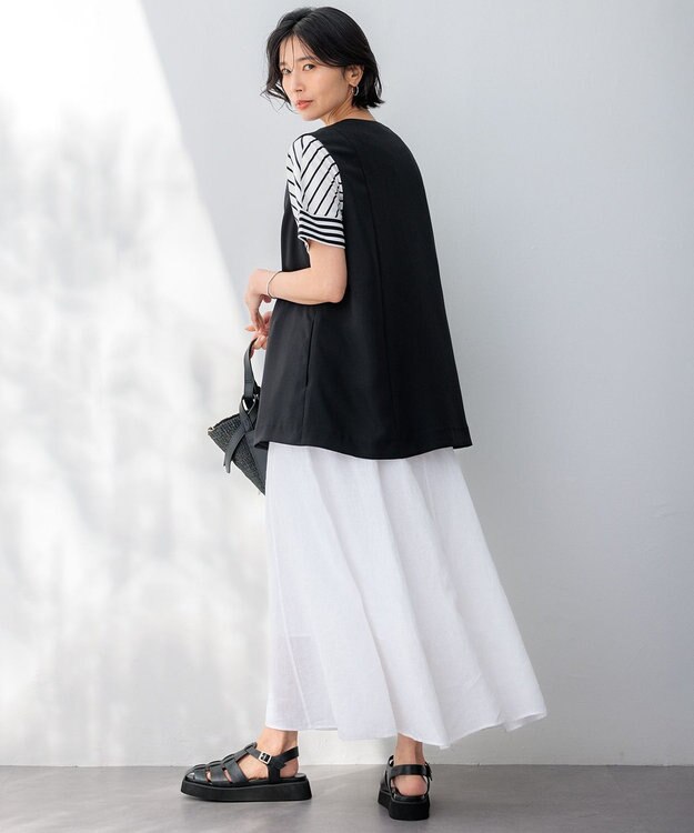 23区 L 【撥水加工/UVカット】キューティクルストレッチツイル ジレ ブラック系