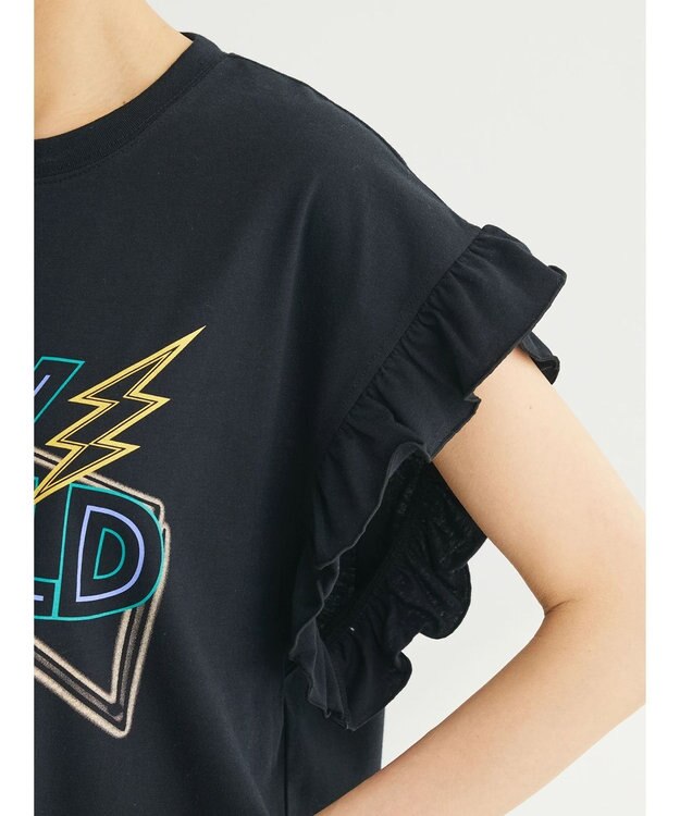 Green Parks ・ＤｏｕｂｌｅＦｌａｇｓ　フリルショルダープリントＴＥＥ Black