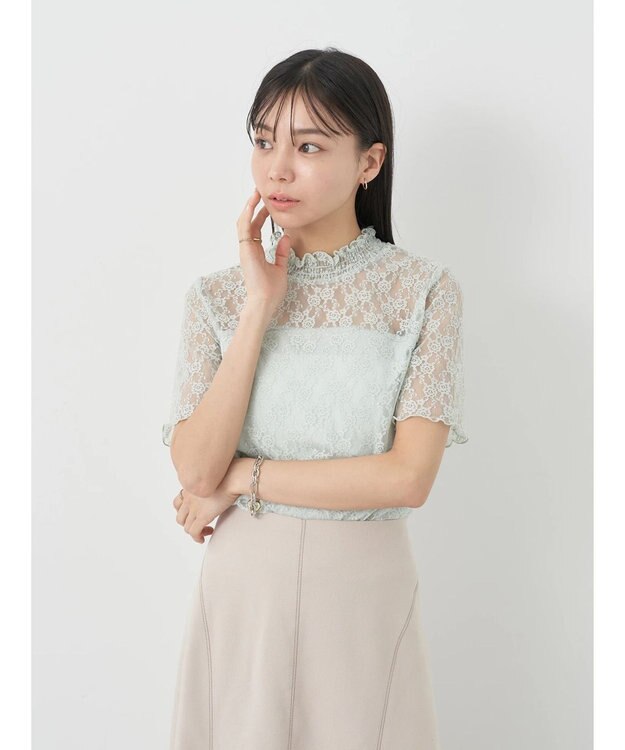 earth music&ecology レースドッキング半袖プルオーバー Mint