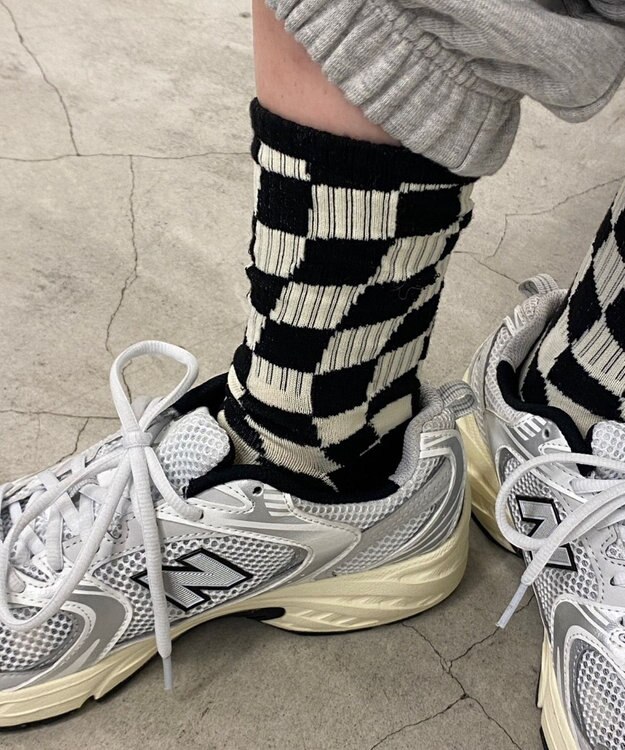 WEGO ウェーブチェッカーソックス ブラックその他