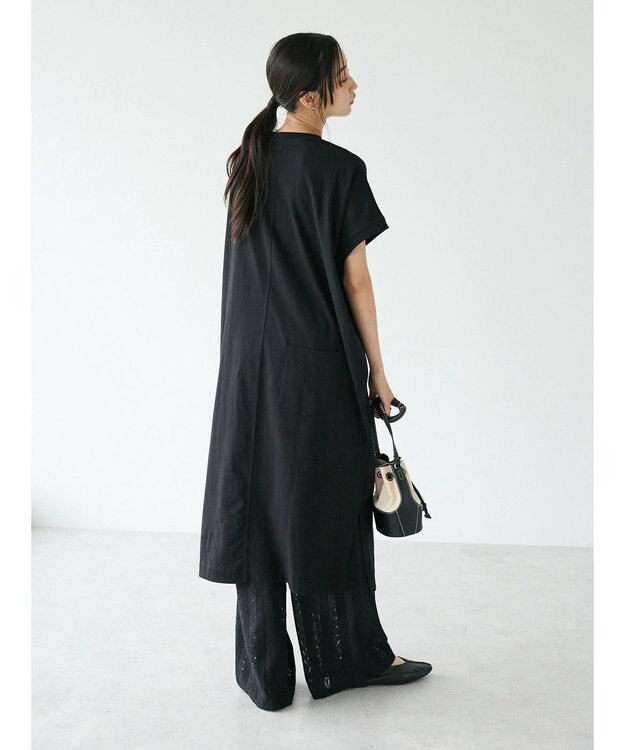 CRAFT STANDARD BOUTIQUE ヴィンテージ風天竺ワンポイントワンピース Gray Beige