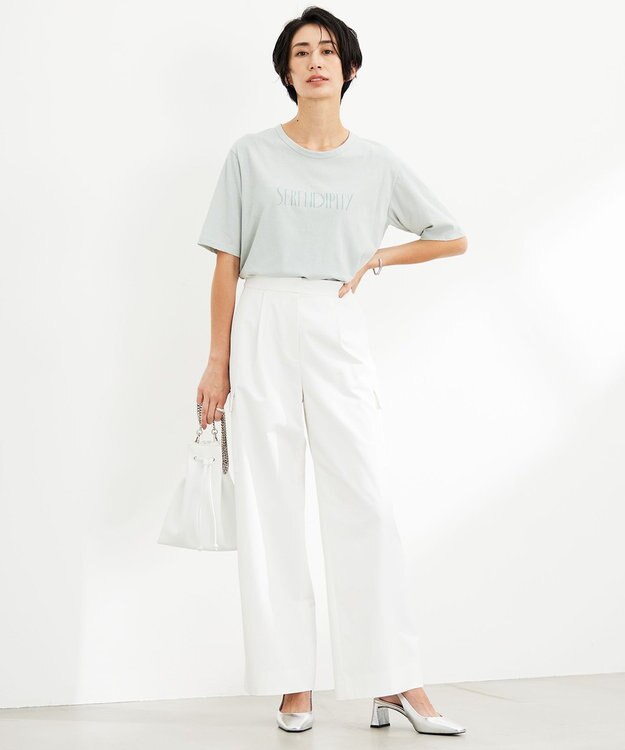 ICB 【UVカット・吸水速乾・洗える】シェルタリングドライサテン  ワイドストレートカーゴパンツ オフホワイト系