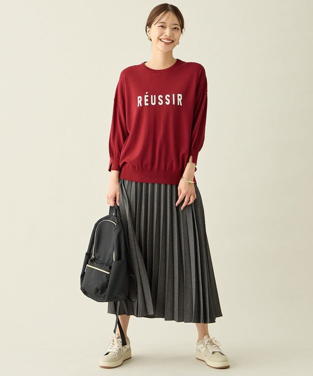 ANY インターシャロゴニットプルオーバー レッド×エクリュ