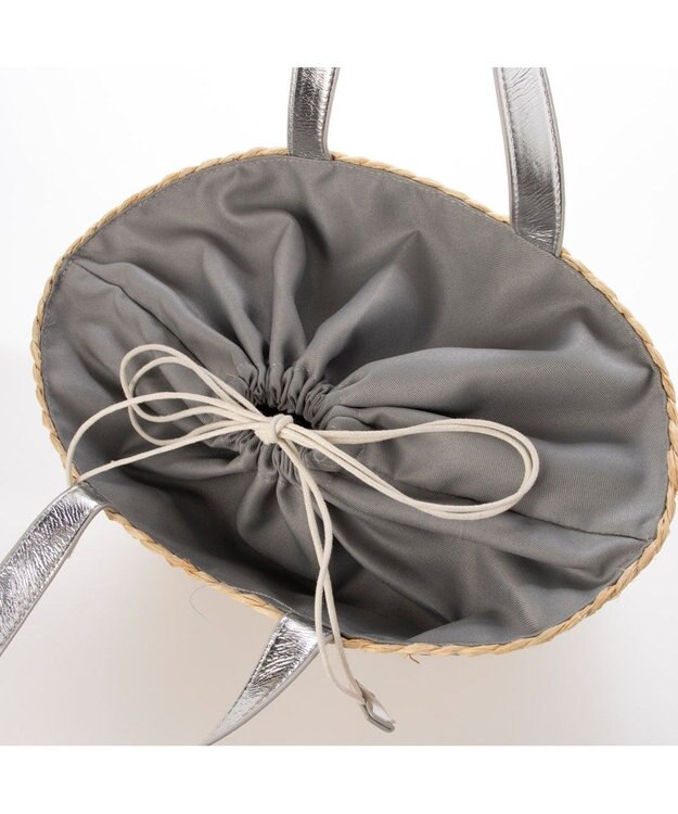 UNBILLION カシュカシュ cachecache / メタリックボーダーラフィアカゴバッグ シルバー