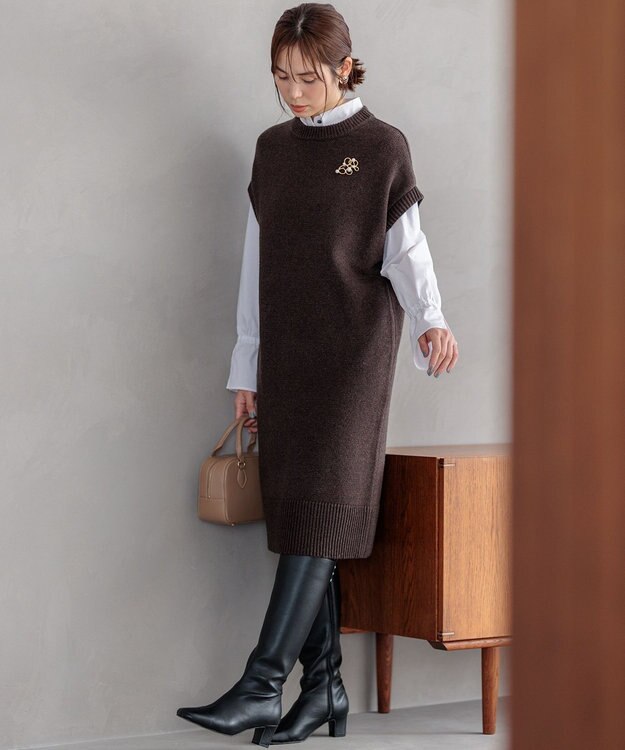組曲 S 【WEB限定】チュニック丈ニットワンピース ダークブラウン系