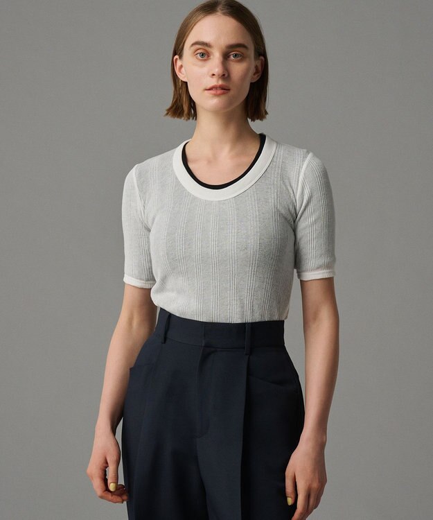 uncrave 【手洗い可】シアー ランダムリブ Uネック カットソー（uncrave STANDARD） オフ