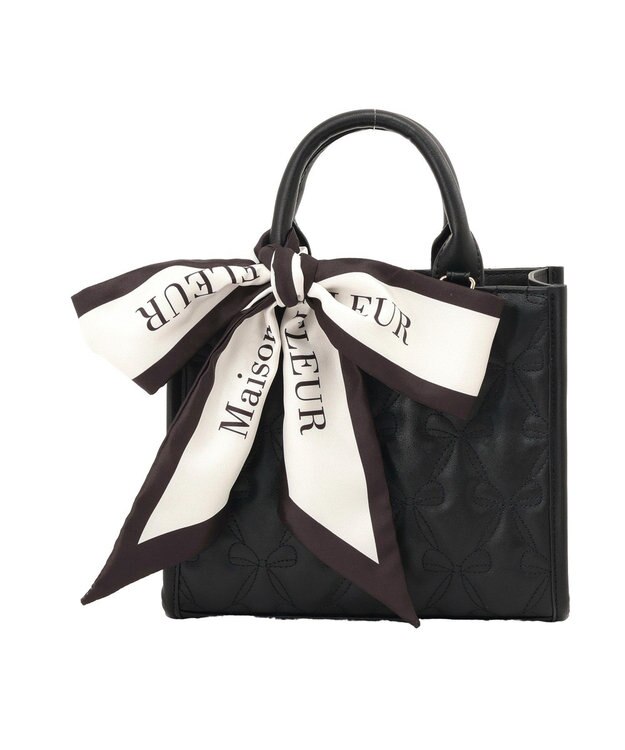 Maison de FLEUR スカーフ付きリボンキルティング2Wayスクエアトート Black