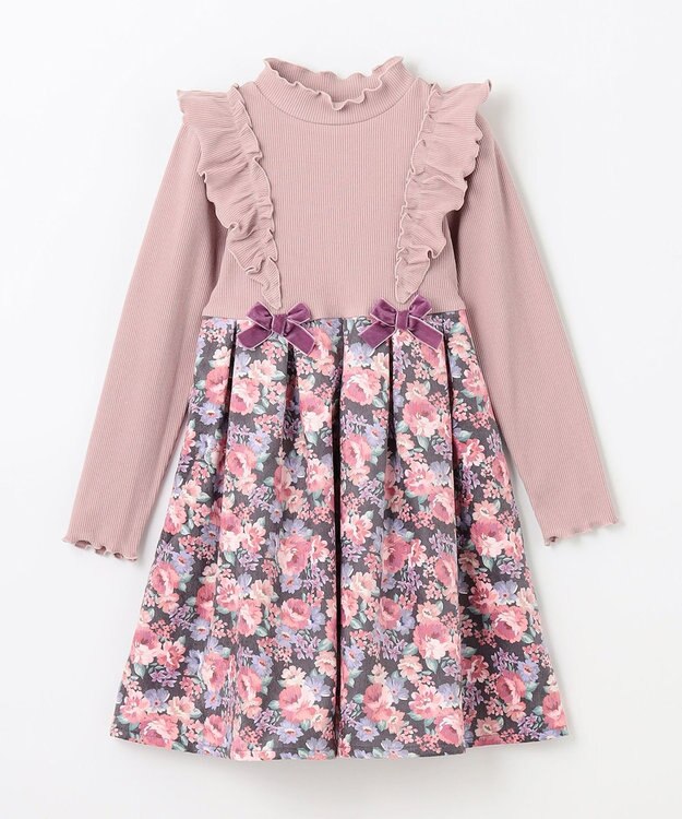 ANY KIDS 花柄 ドッキング ワンピース ピンク系花柄