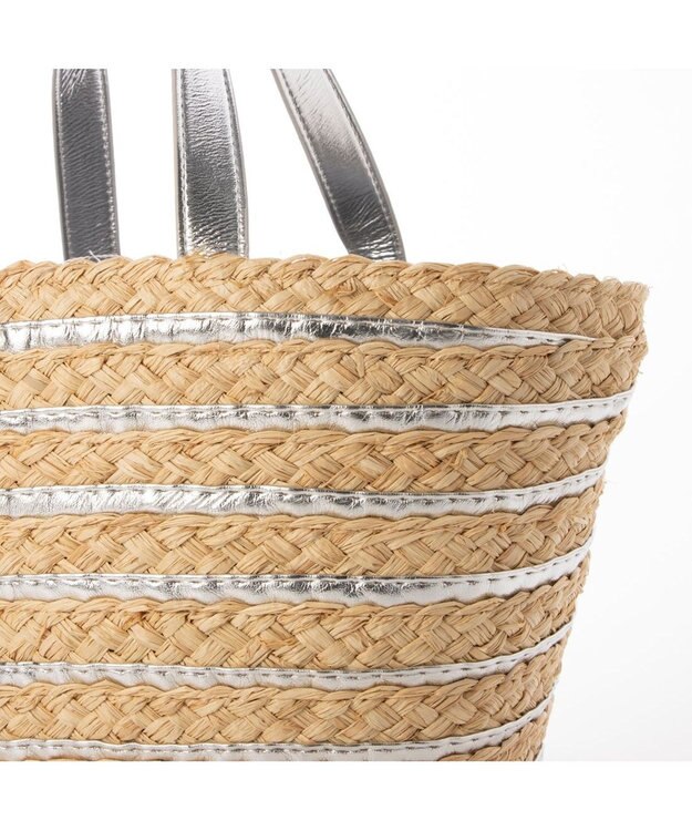 UNBILLION カシュカシュ cachecache / メタリックボーダーラフィアカゴバッグ シルバー