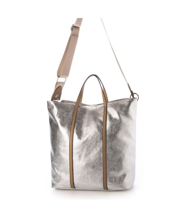 UNBILLION カシュカシュ cachecache / メタリックキャンバス1枚仕立て2wayトートバッグ シルバー
