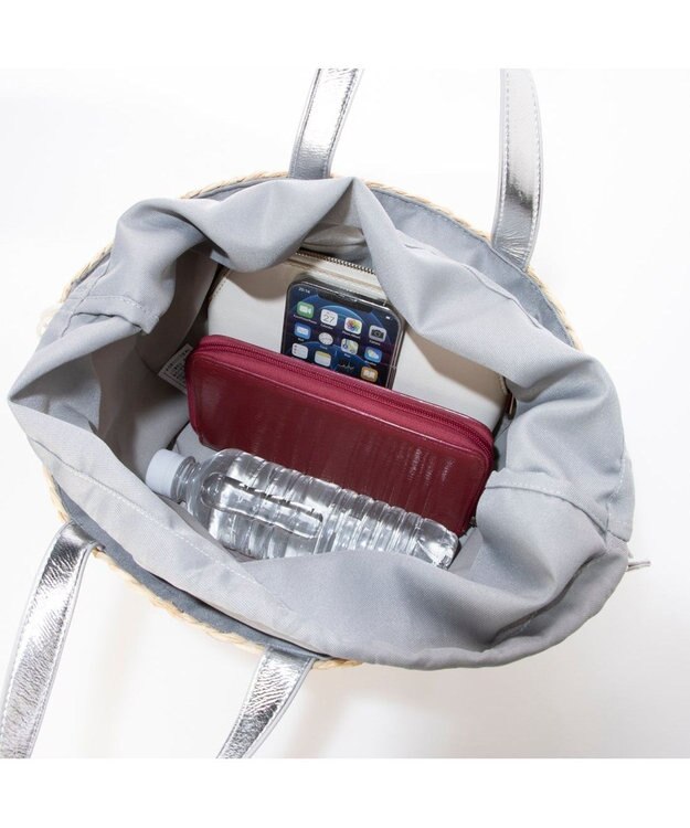 UNBILLION カシュカシュ cachecache / メタリックボーダーラフィアカゴバッグ シルバー