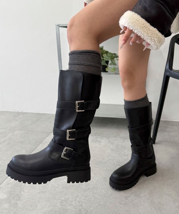 WEGO サイドベルトロングブーツ ブラック