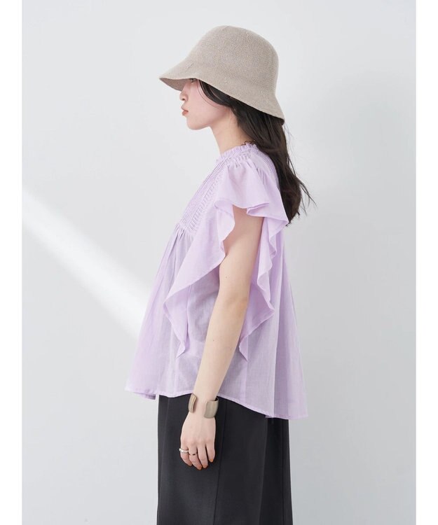 earth music&ecology コットンボイルフリルブラウス Light Pink