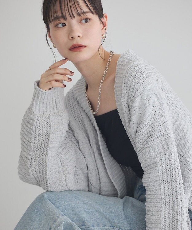 earth music&ecology マットモールカーディガン Light Gray