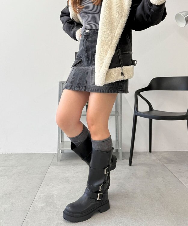 WEGO サイドベルトロングブーツ ブラック