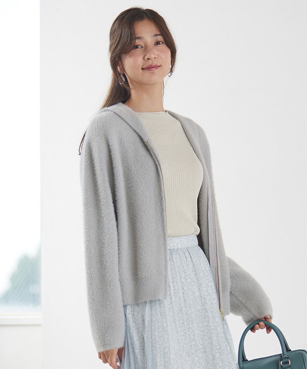 ANY SIS 【洗える】シャギーニット パーカー ライトグレー