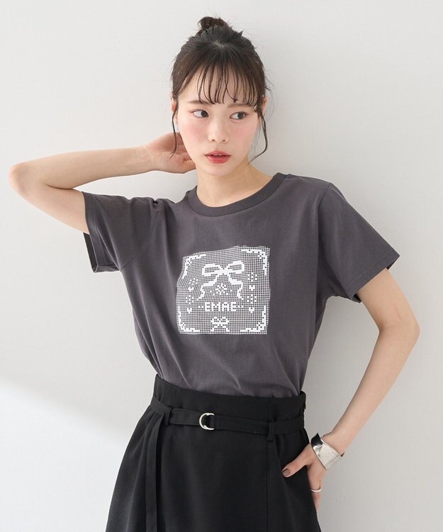earth music&ecology アソートロマンティックグラフィックＴ Dark Gray