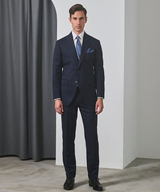 GOTAIRIKU 横に伸びる【TasmaniaWool/タマニアウール】ストレッチ スーツ__ネイビー格子柄 ネイビー格子地柄