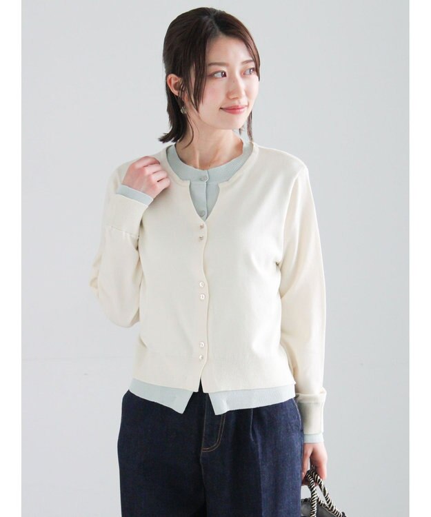 Te chichi 配色レイヤードカーディガン クリーム