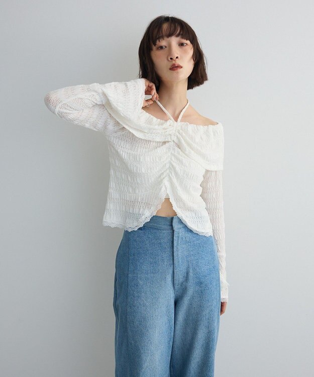 Green Parks シャーリングオフショルプルオーバー Off White