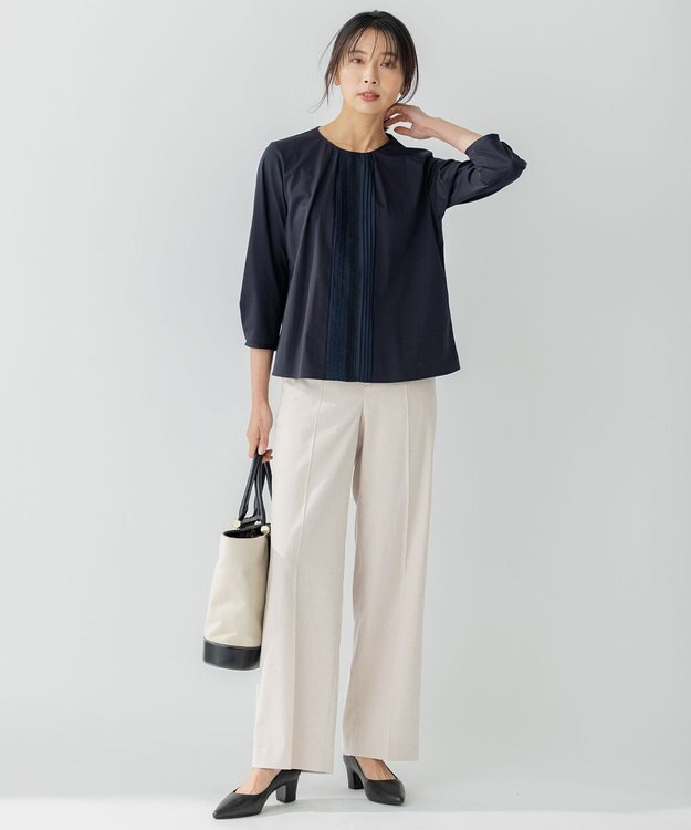 23区 S 【洗える】ブラウスライクジャージー タックディテール カットソー ネイビー系
