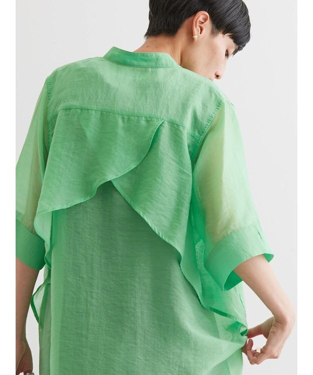 AMERICAN HOLIC シアーバックフレアＷポケットシャツチュニック Green