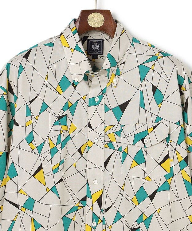 J.PRESS MEN 【J.PRESS ORIGINALS】Vintage Print Half Sleeve Shirt / B.D. / Baggy-Fit ライトグレー系9