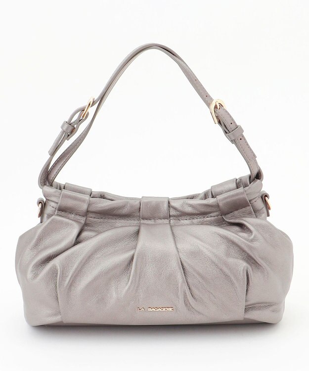 LA BAGAGERIE シープレザー　ギャザーミニバッグ ガンメタリック