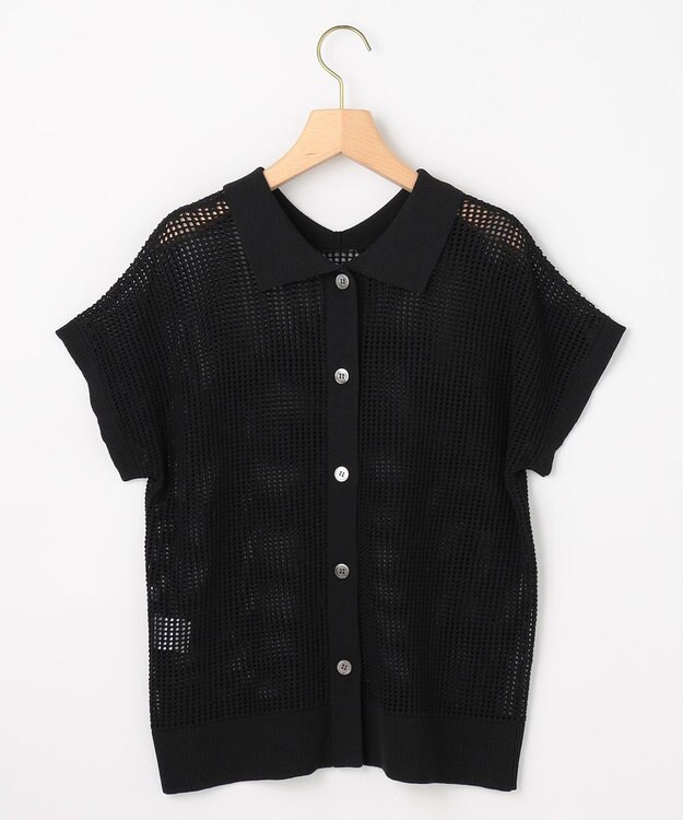組曲 L 【先行予約・WEB限定・前後着用可】メッシュニット 襟付き半袖カーディガン ブラック系