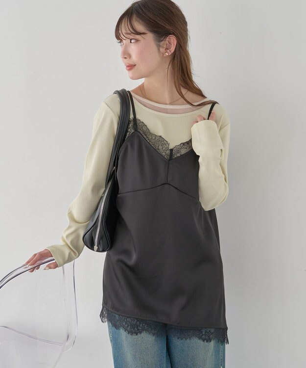 earth music&ecology 【予約】ランジェリーライクレースキャミ ブラック