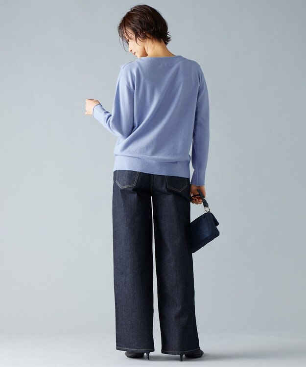 自由区 【洗える】ピュアカシミヤフリルディティール ニット テンダーブルー