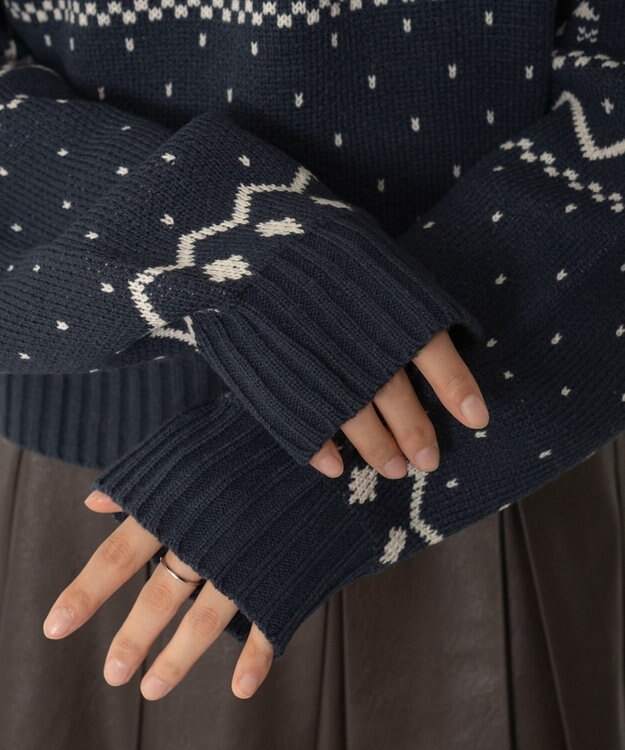 WEGO ノルディック柄ハーフジップニット ネイビー