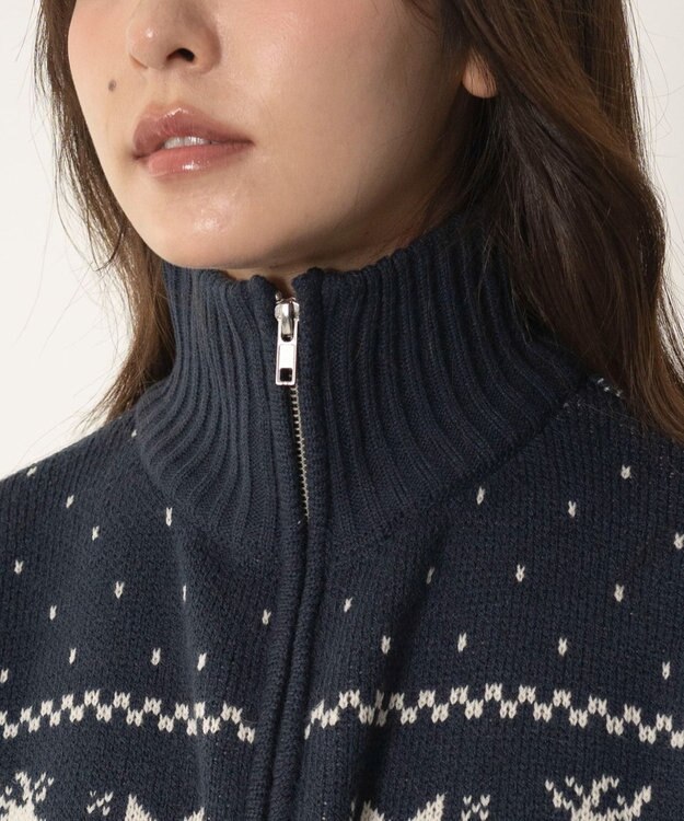 WEGO ノルディック柄ハーフジップニット ネイビー