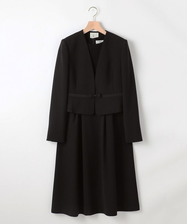 組曲 NOIR 【洗える】ウォッシャブルストレッチバックサテン ジャケット＋ワンピース ブラック系