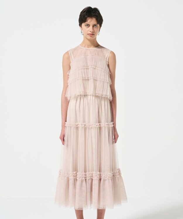 GRACE CONTINENTAL チュールフリルノースリーブ ベージュ