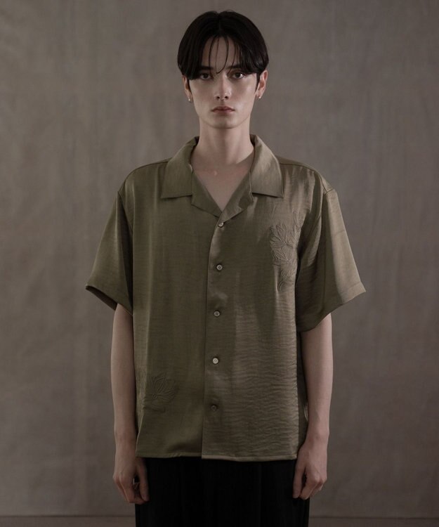 WEGO サテン刺繍シャツ（SS） カーキ