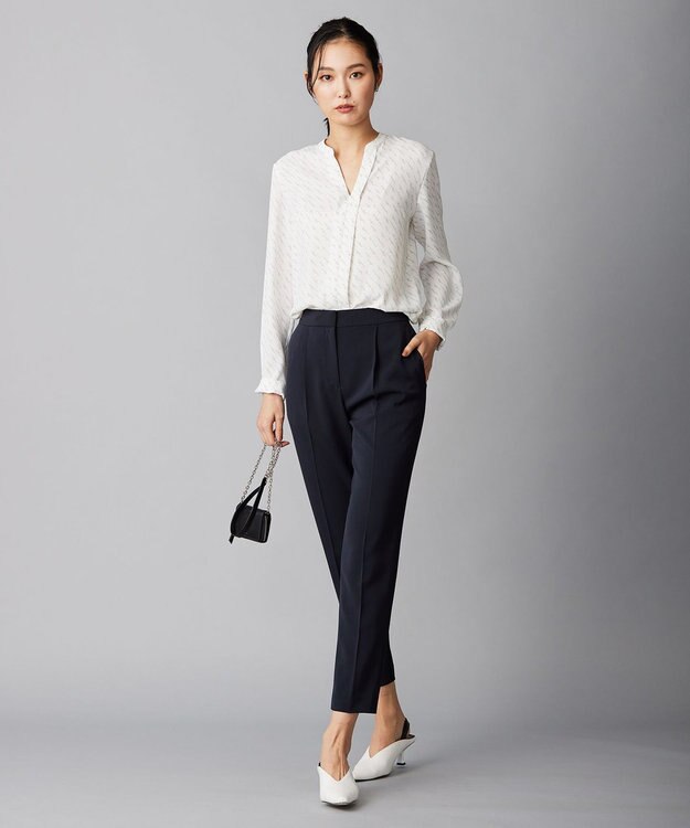 ICB 【洗える・UVケア】BackSatinAmunzen キーネックブラウス ダイアゴナルライン柄系