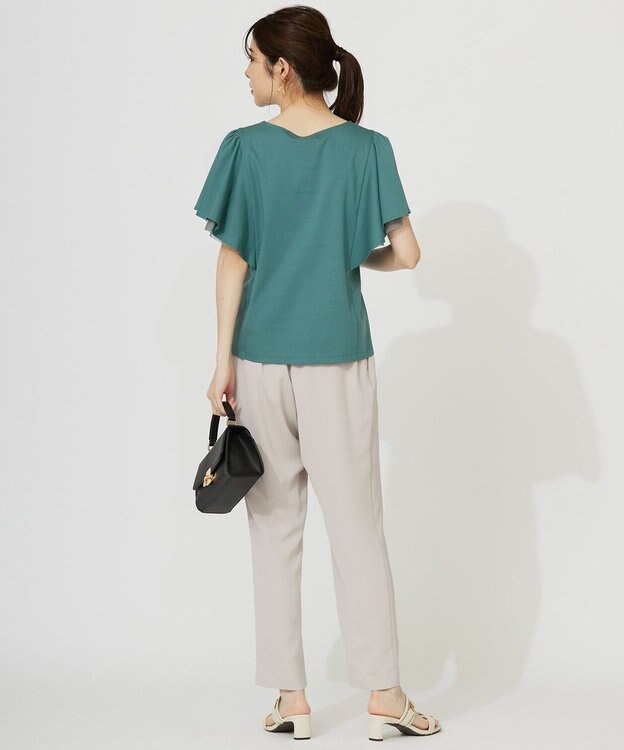 ANY SIS L 【接触冷感・UVケア】着映えフリルスリーブ カットソー グリーン