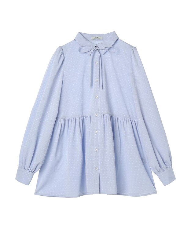 earth music&ecology リボン付き切り替えギャザーシャツチュニック Light Blue