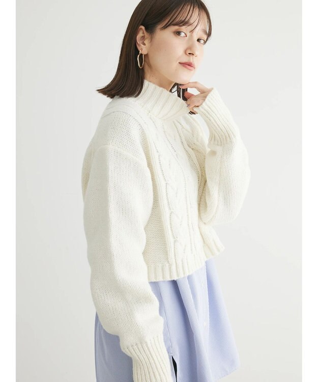 Green Parks ショート丈ケーブルニットプルオーバー Off White