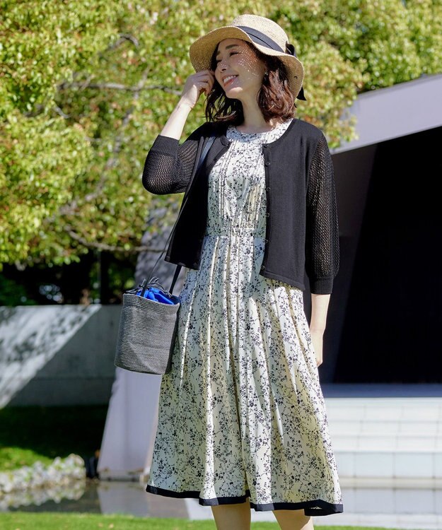 Tiaclasse 【洗える】メッシュ編みスリーブカーディガン ブラック