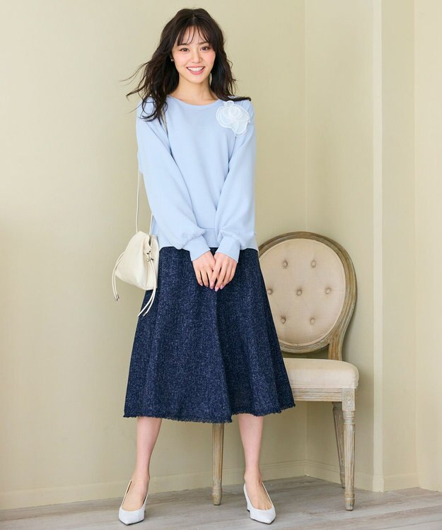 Feroux 【セットアップ対応】春ツイード フレアスカート ネイビー系1