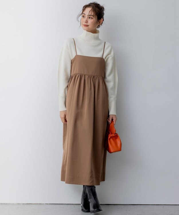 組曲 S 【洗える】タフタギャザーキャミソールワンピース ブラウン系