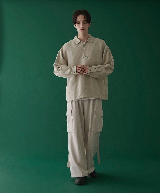 WEGO フェイクスウェードハーフZIPシャツ（LS） ライトベージュ